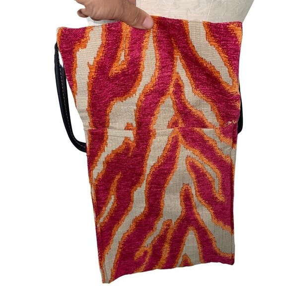 Womens Crossbody Shoulder Bag One Size Pink Orange Tapestry Flap Front Colorful - Picture 5 of 12